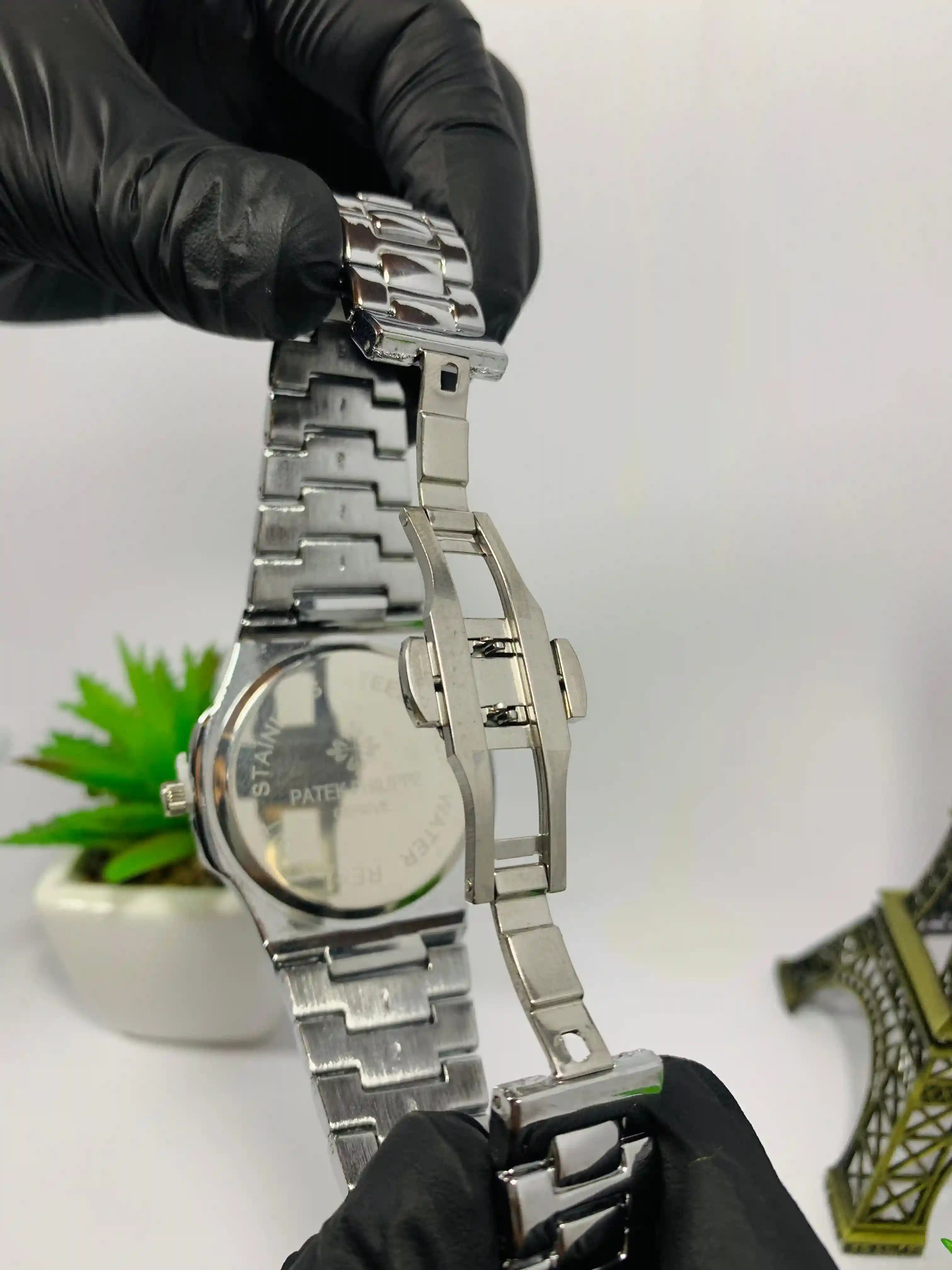 Patek Phillipe Silver Black Day And Date