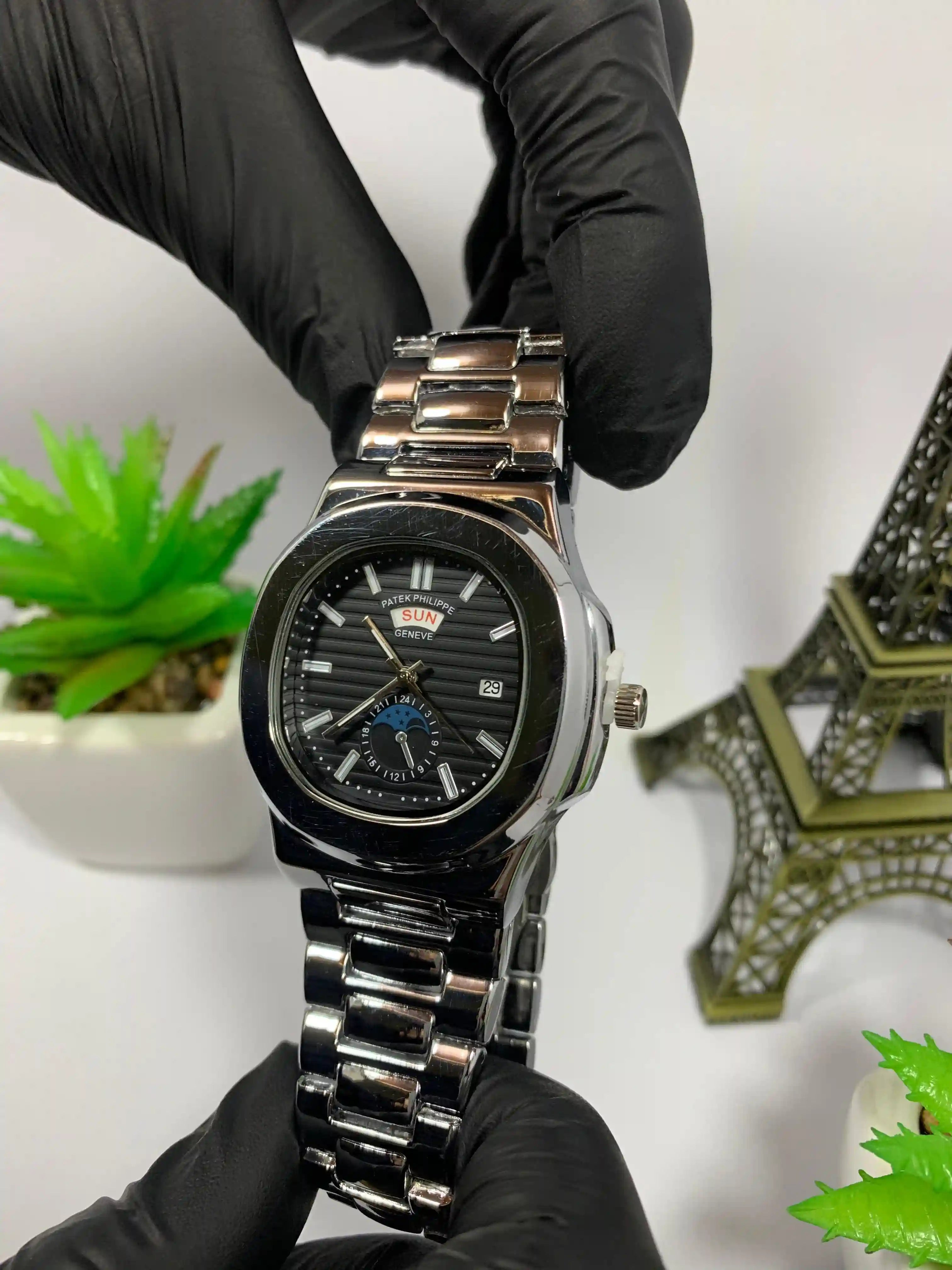 Patek Phillipe Silver Black Day And Date